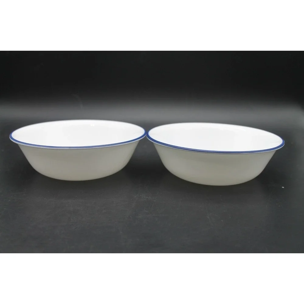 Set 4 Corelle Blue Band Blue Stripe Cereal Soup Bowls Vitrelle Made USA
